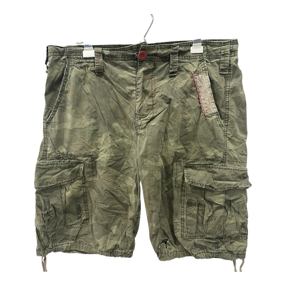 Vintage Monarchy Olive Green Cargo Shorts Mens L Y2K‎ Utility Grunge Embroidered